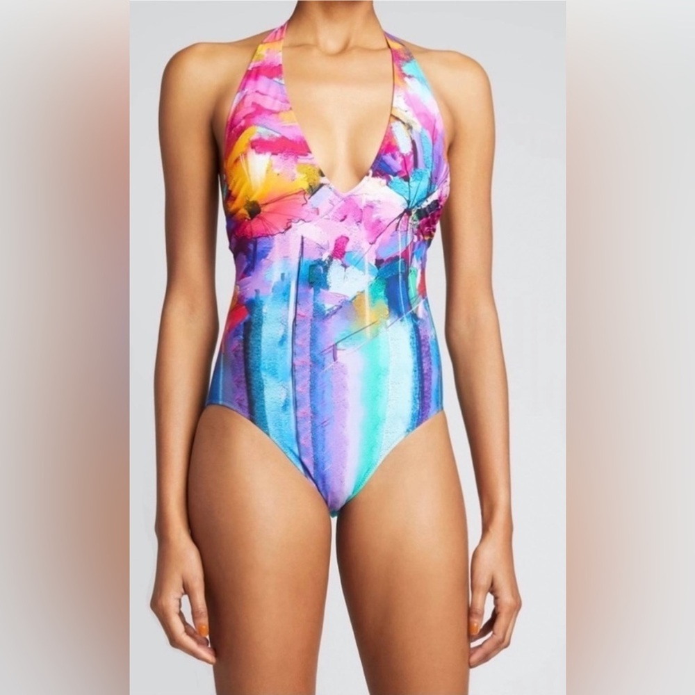 NWT Gottex Halter-Neck Printed One-Piece Swimsuit Italian Summer